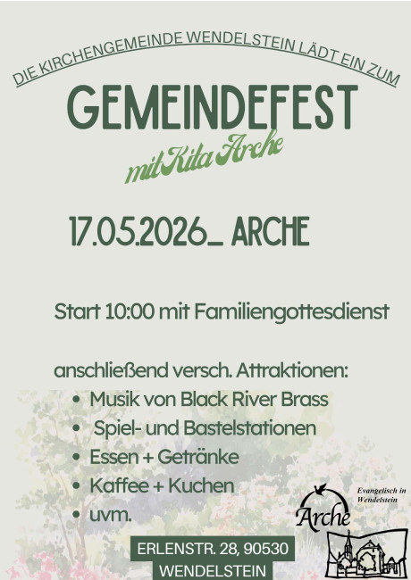 Plakat zum Gemeindefest an der Arche am 17.5.26